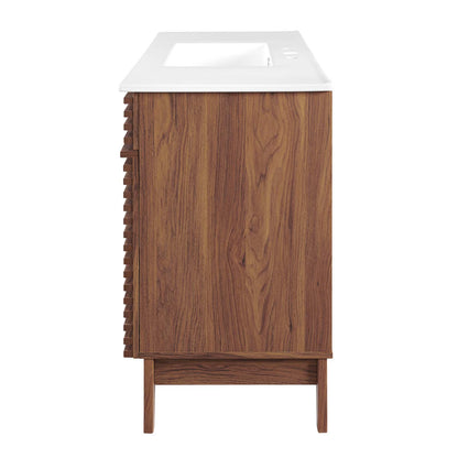 Render 48" Single Sink Bathroom Vanity, Wood, Brown Walnut White, 20063