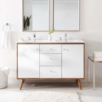 Transmit 48" Double Sink Bathroom Vanity, Wood, Brown Walnut White, 20064