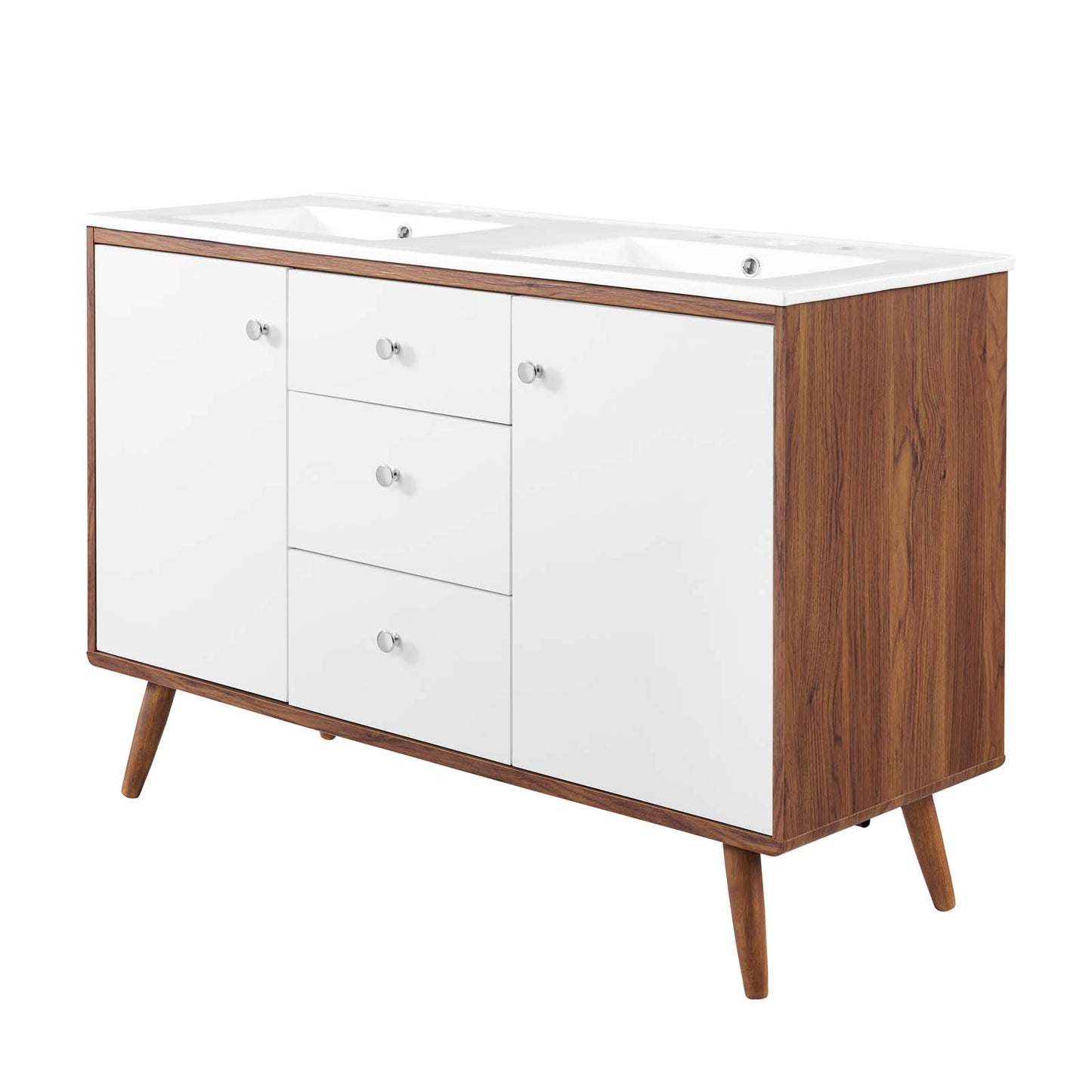 Transmit 48" Double Sink Bathroom Vanity, Wood, Brown Walnut White, 20064