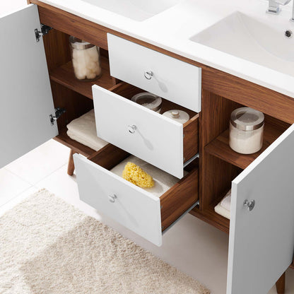 Transmit 48" Double Sink Bathroom Vanity, Wood, Brown Walnut White, 20064