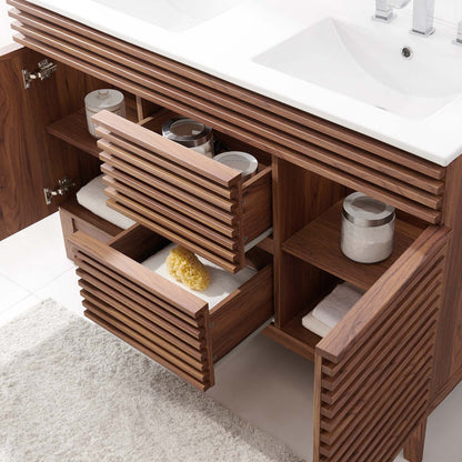 Render 48" Double Sink Bathroom Vanity, Wood, Brown Walnut White, 20065