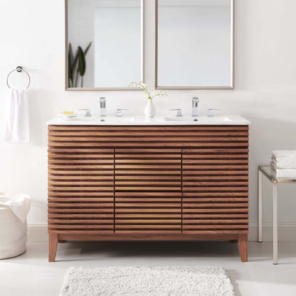 Render 48" Double Sink Bathroom Vanity, Wood, Brown Walnut White, 20065