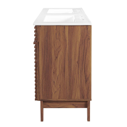 Render 48" Double Sink Bathroom Vanity, Wood, Brown Walnut White, 20065
