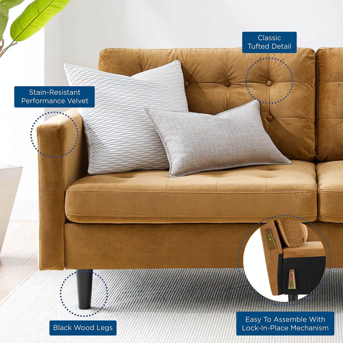 Exalt Tufted Performance Velvet Sofa, Velvet, Brown, 23140
