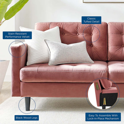 Exalt Tufted Performance Velvet Sofa, Velvet, Pink, 23141
