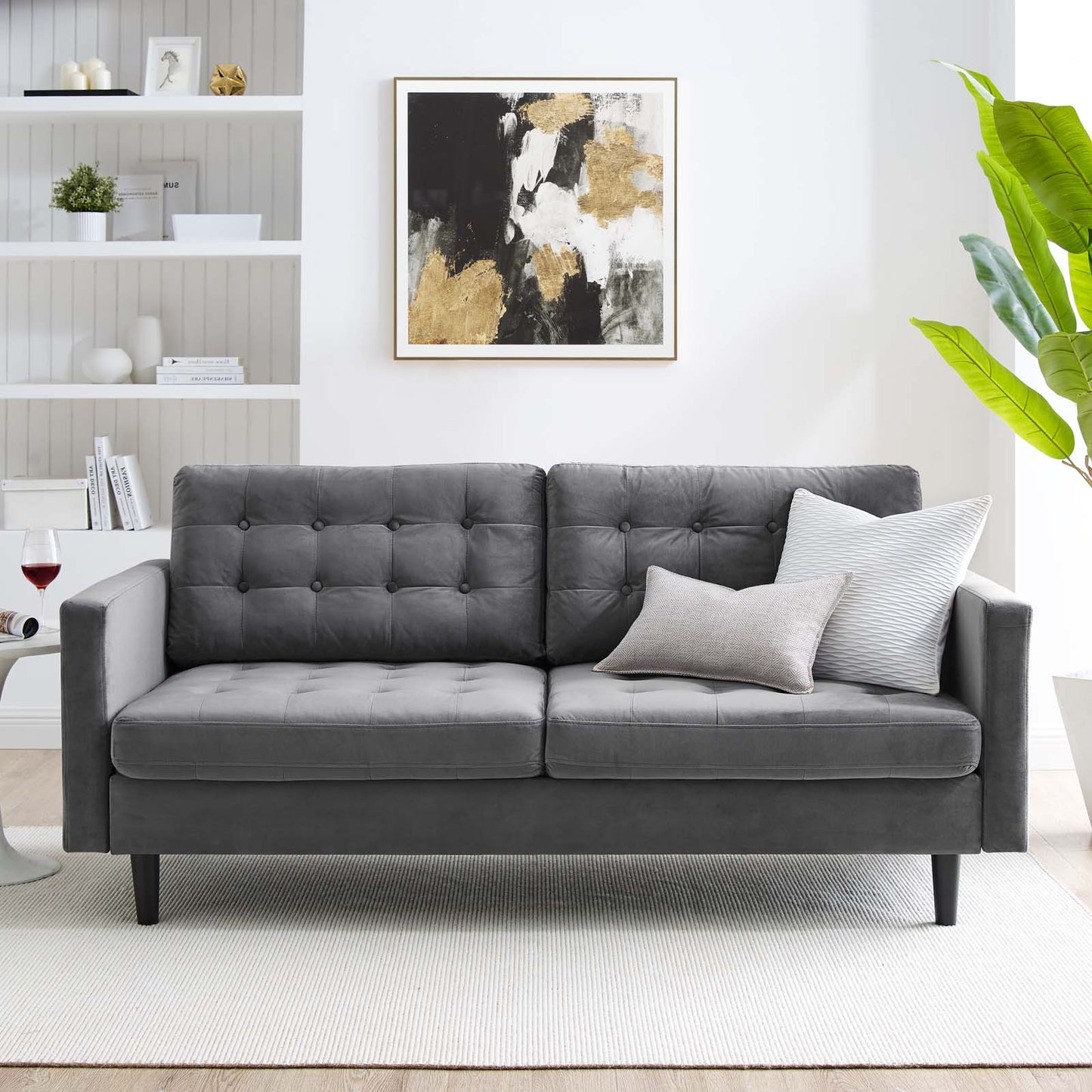 Exalt Tufted Performance Velvet Sofa, Velvet, Grey Gray, 23142