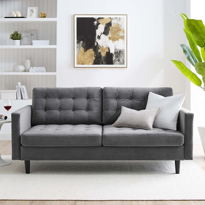 Exalt Tufted Performance Velvet Sofa, Velvet, Grey Gray, 23142