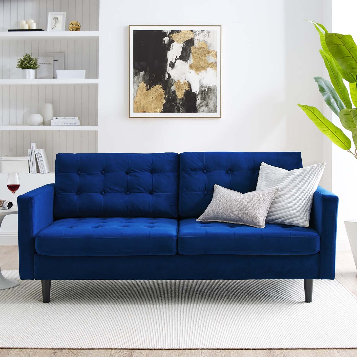 Exalt Tufted Performance Velvet Sofa, Velvet, Blue Navy, 23143