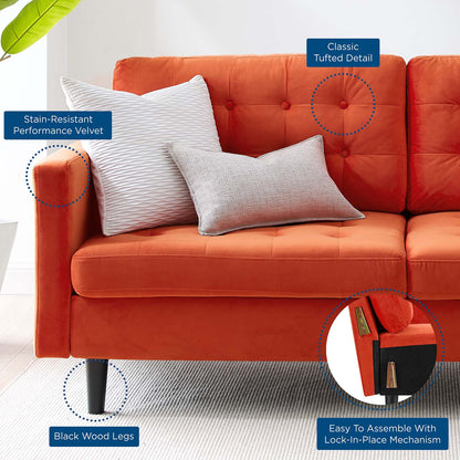 Exalt Tufted Performance Velvet Sofa, Velvet, Orange, 23144