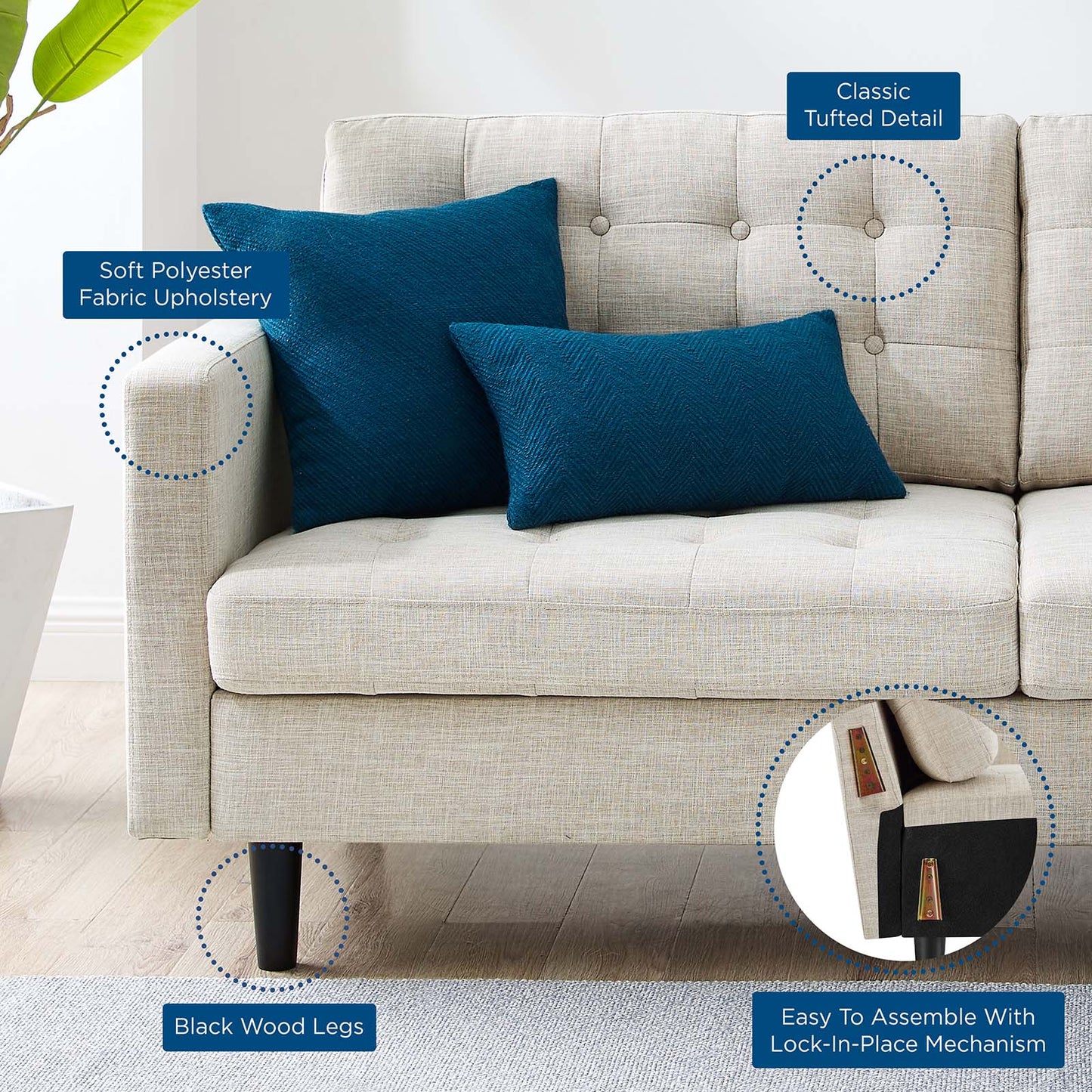 Exalt Tufted Fabric Sofa, Fabric, Beige, 23145