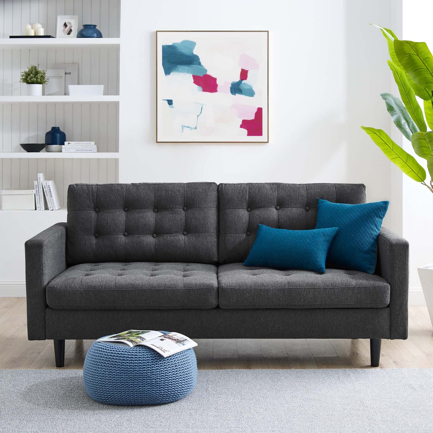 Exalt Tufted Fabric Sofa, Fabric, Dark Grey Gray, 23146