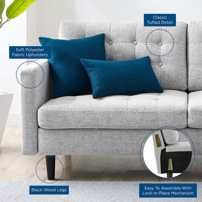 Exalt Tufted Fabric Sofa, Fabric, Light Grey Gray, 23147