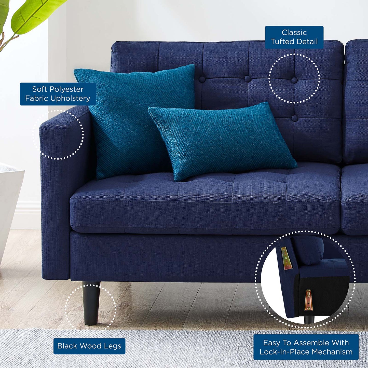 Exalt Tufted Fabric Sofa, Fabric, Dark Blue, 23148