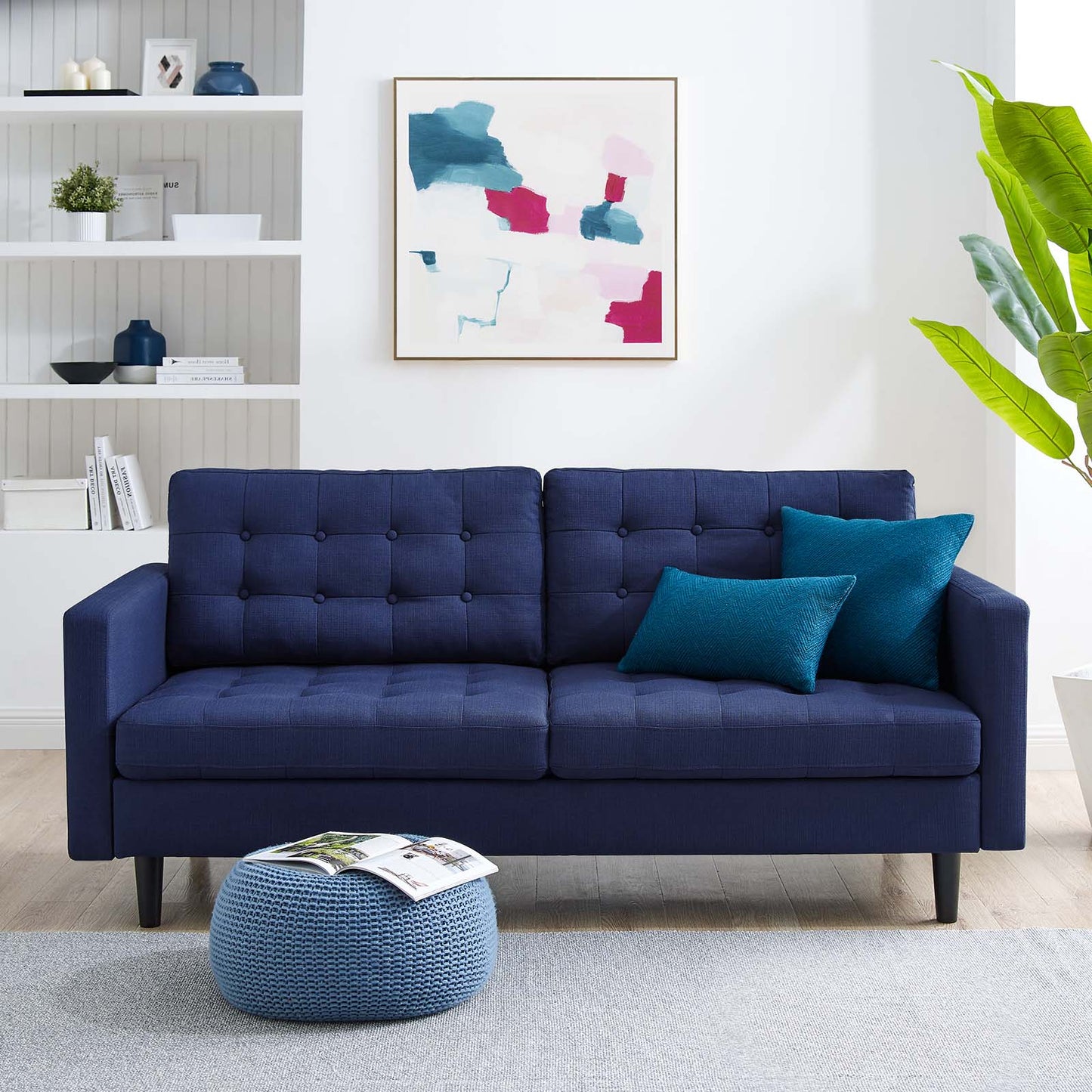 Exalt Tufted Fabric Sofa, Fabric, Dark Blue, 23148