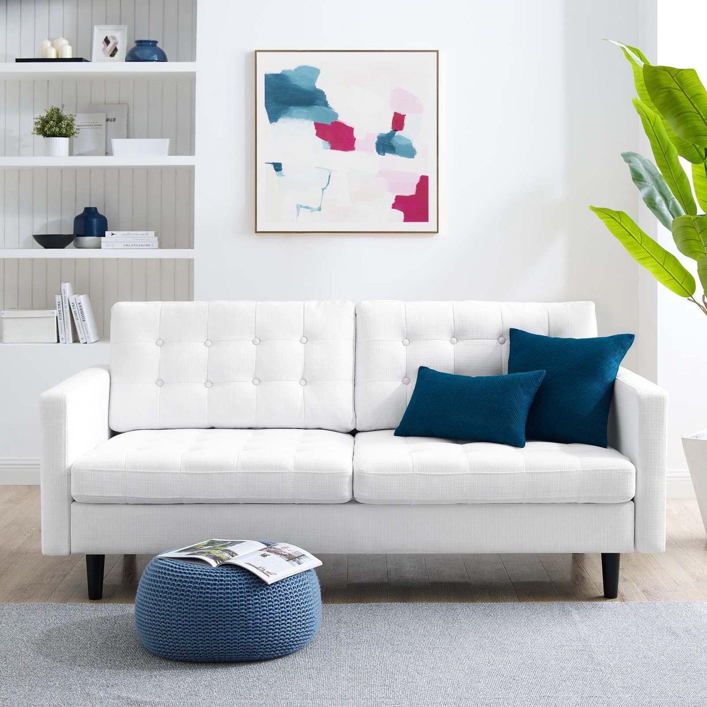 Exalt Tufted Fabric Sofa, Fabric, White, 23149