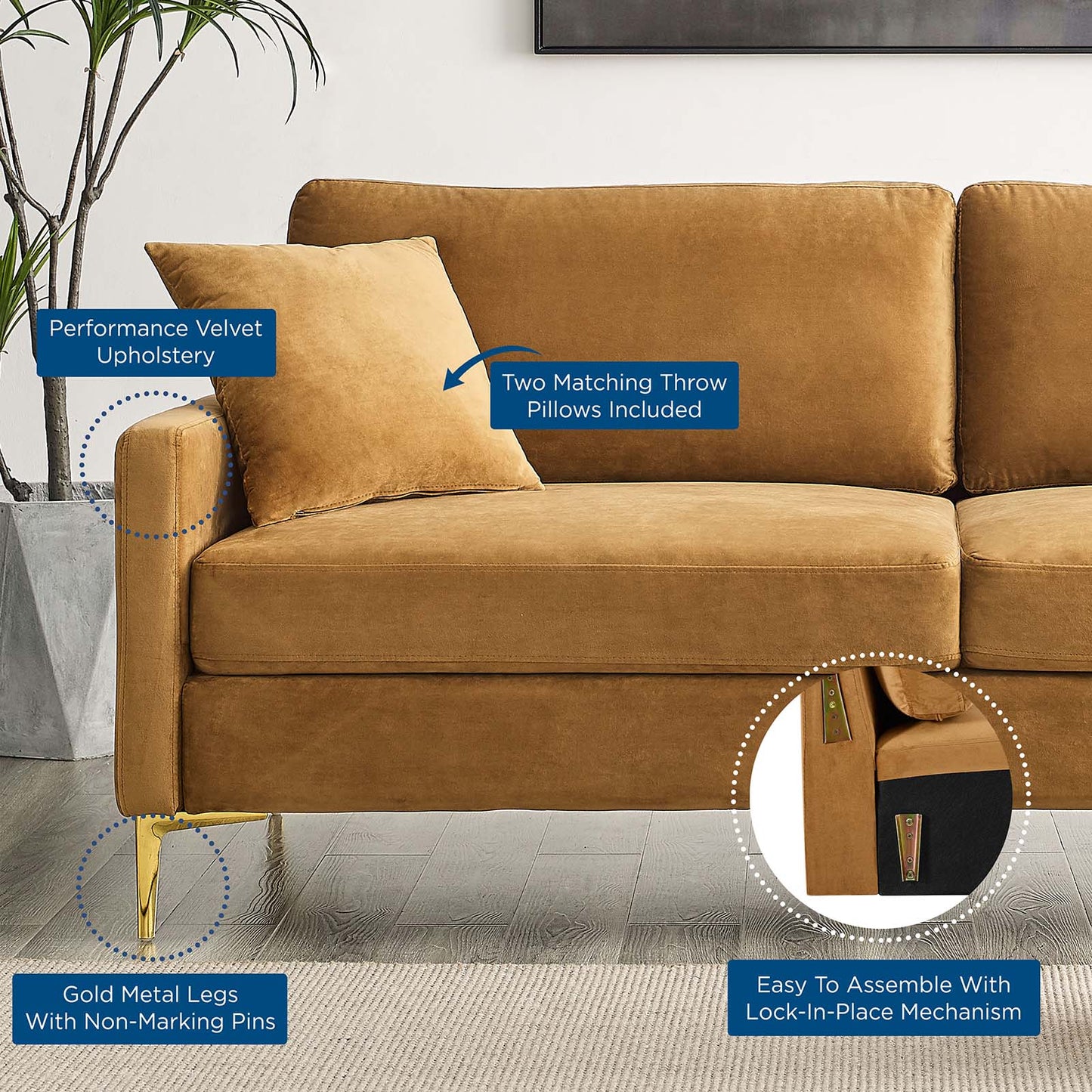 Juliana Performance Velvet Sofa, Velvet, Brown, 20066