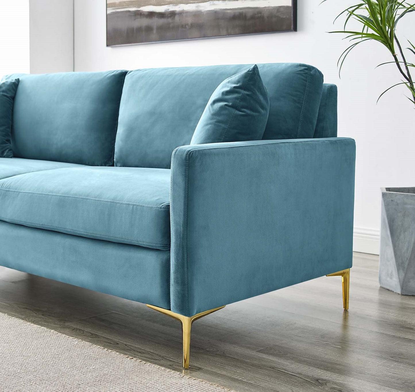Juliana Performance Velvet Sofa, Velvet, Blue, 20070