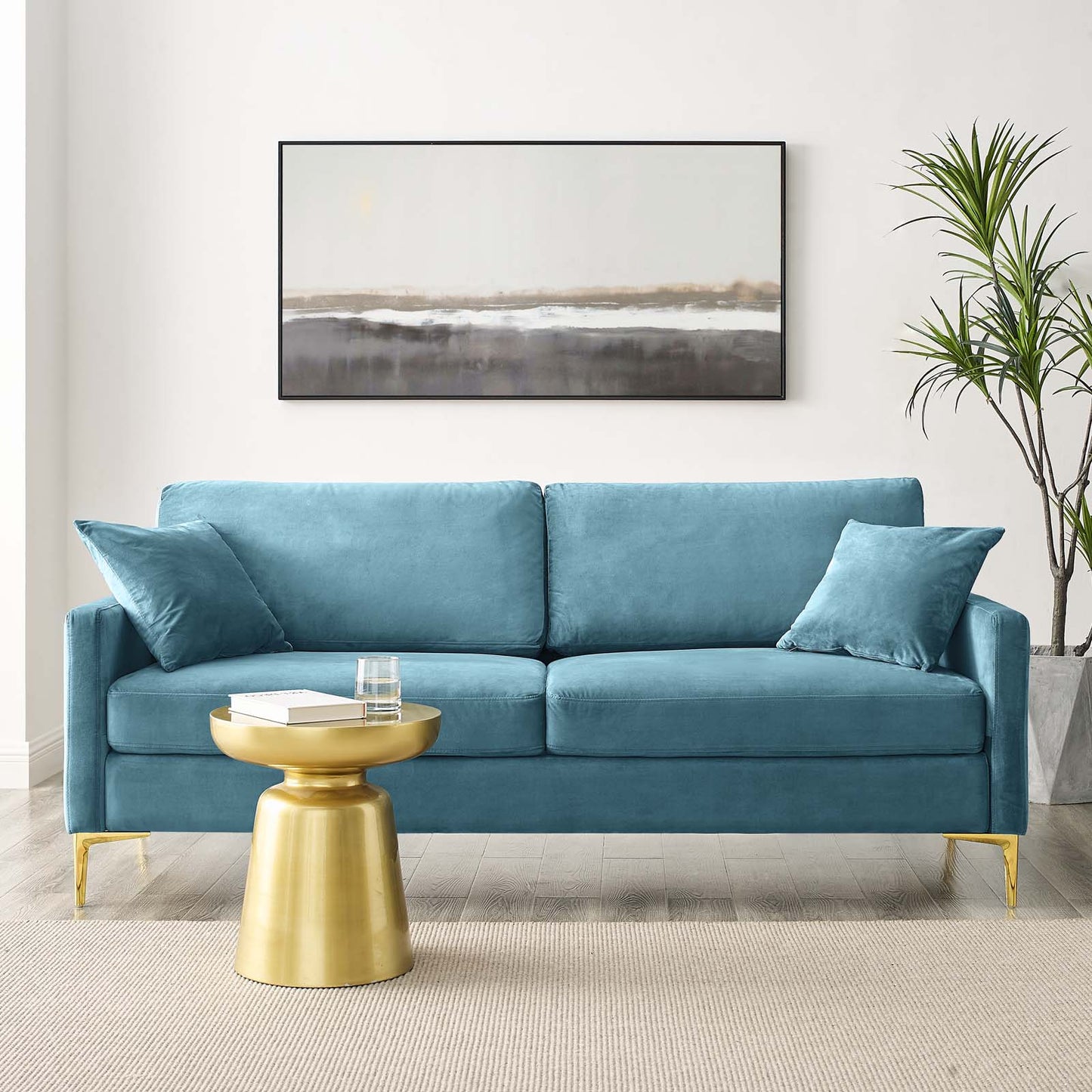 Juliana Performance Velvet Sofa, Velvet, Blue, 20070