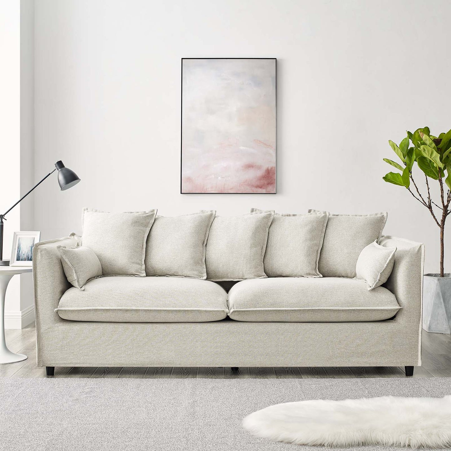 Avalon Slipcover Fabric Sofa, Fabric, Beige, 20073