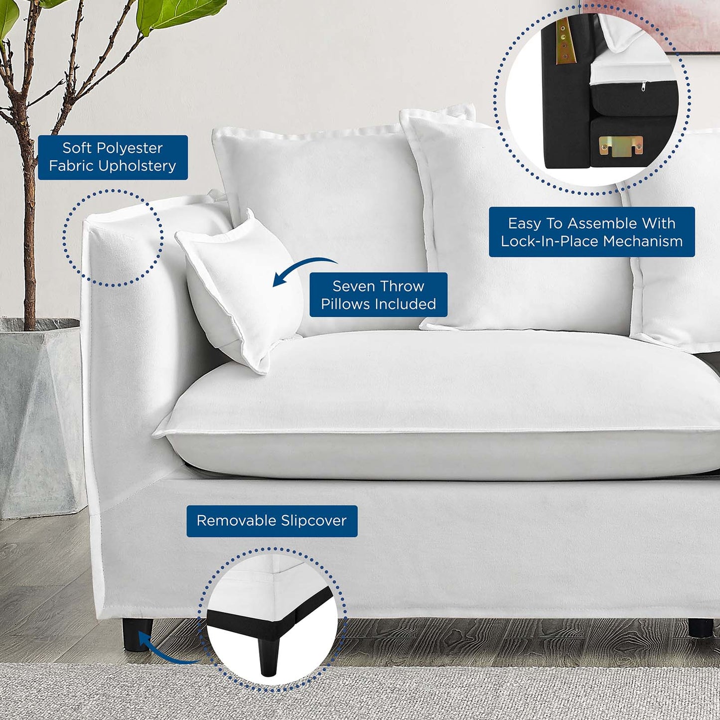 Avalon Slipcover Fabric Sofa, Fabric, White, 20075