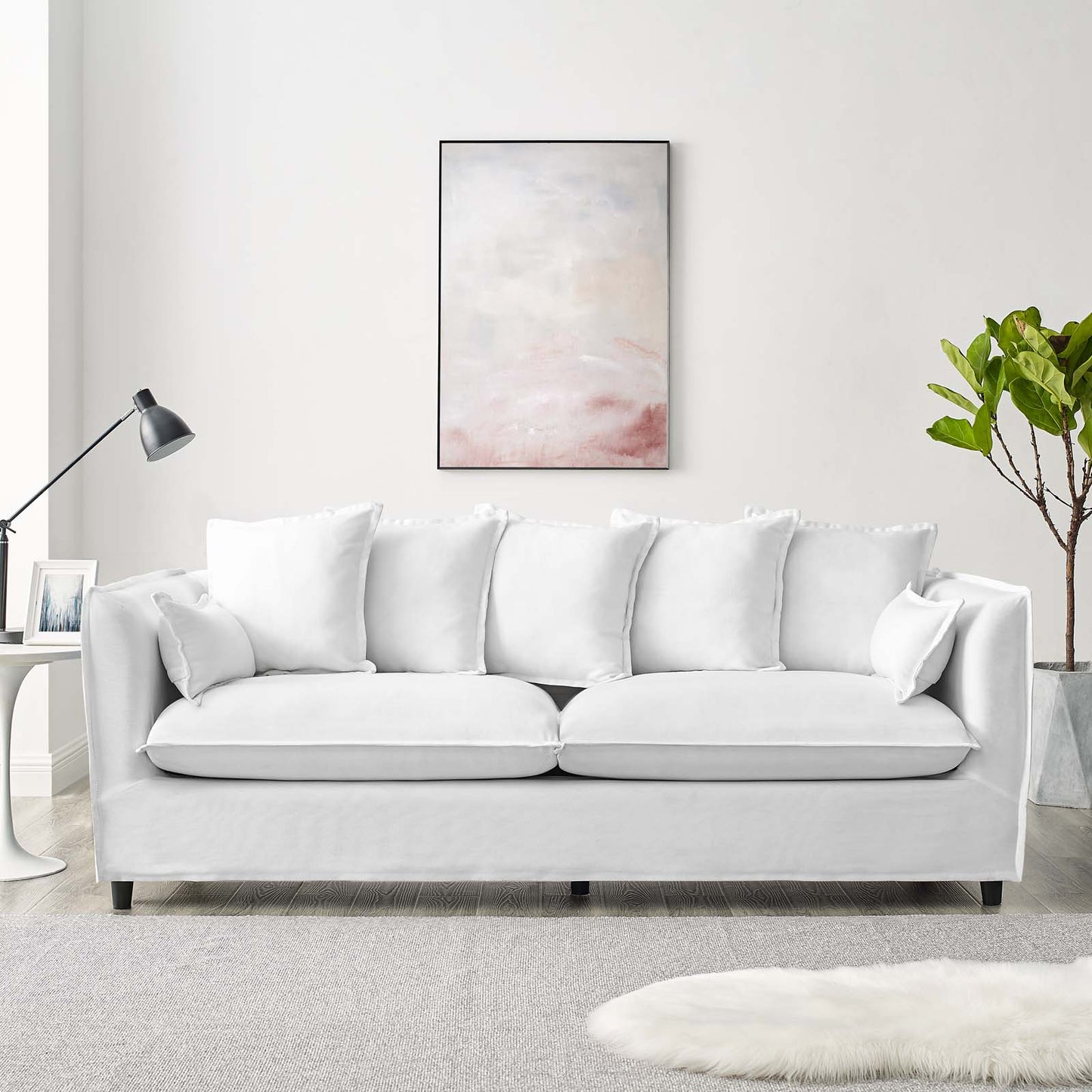 Avalon Slipcover Fabric Sofa, Fabric, White, 20075