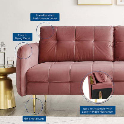 Cameron Tufted Performance Velvet Sofa, Velvet, Pink, 20076