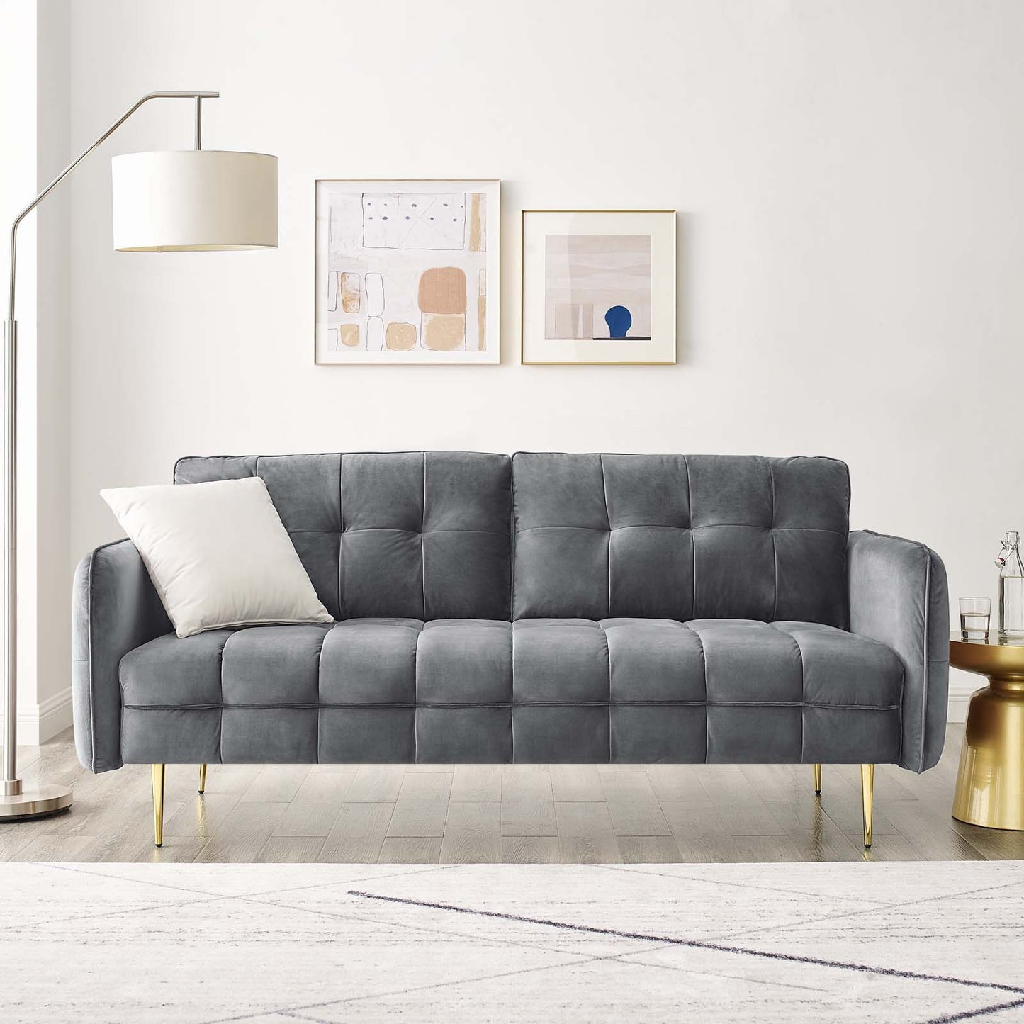 Cameron Tufted Performance Velvet Sofa, Velvet, Grey Gray, 20077