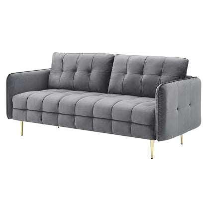 Cameron Tufted Performance Velvet Sofa, Velvet, Grey Gray, 20077