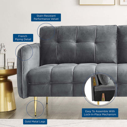 Cameron Tufted Performance Velvet Sofa, Velvet, Grey Gray, 20077