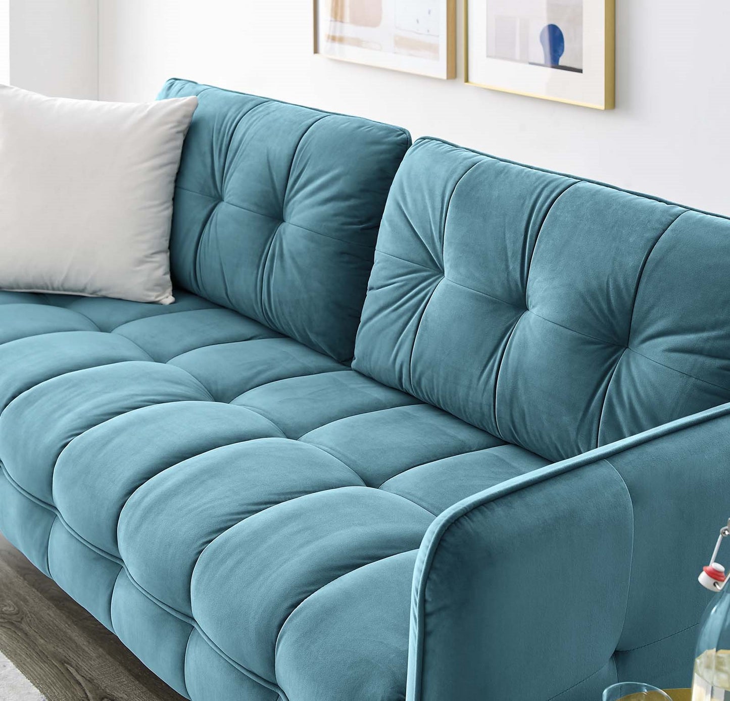 Cameron Tufted Performance Velvet Sofa, Velvet, Blue, 20078