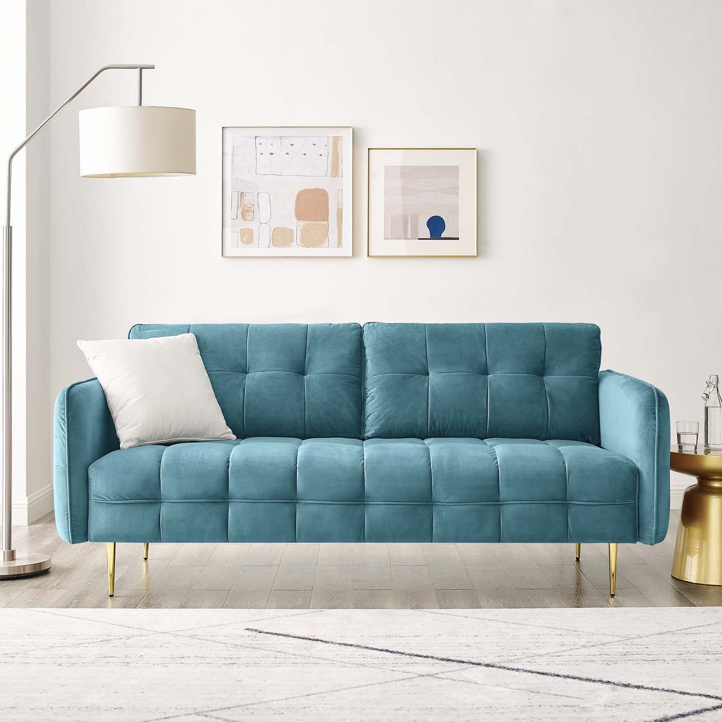 Cameron Tufted Performance Velvet Sofa, Velvet, Blue, 20078