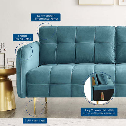 Cameron Tufted Performance Velvet Sofa, Velvet, Blue, 20078