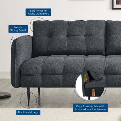 Cameron Tufted Fabric Sofa, Fabric, Dark Grey Gray, 20080