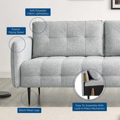 Cameron Tufted Fabric Sofa, Fabric, Light Grey Gray, 20081