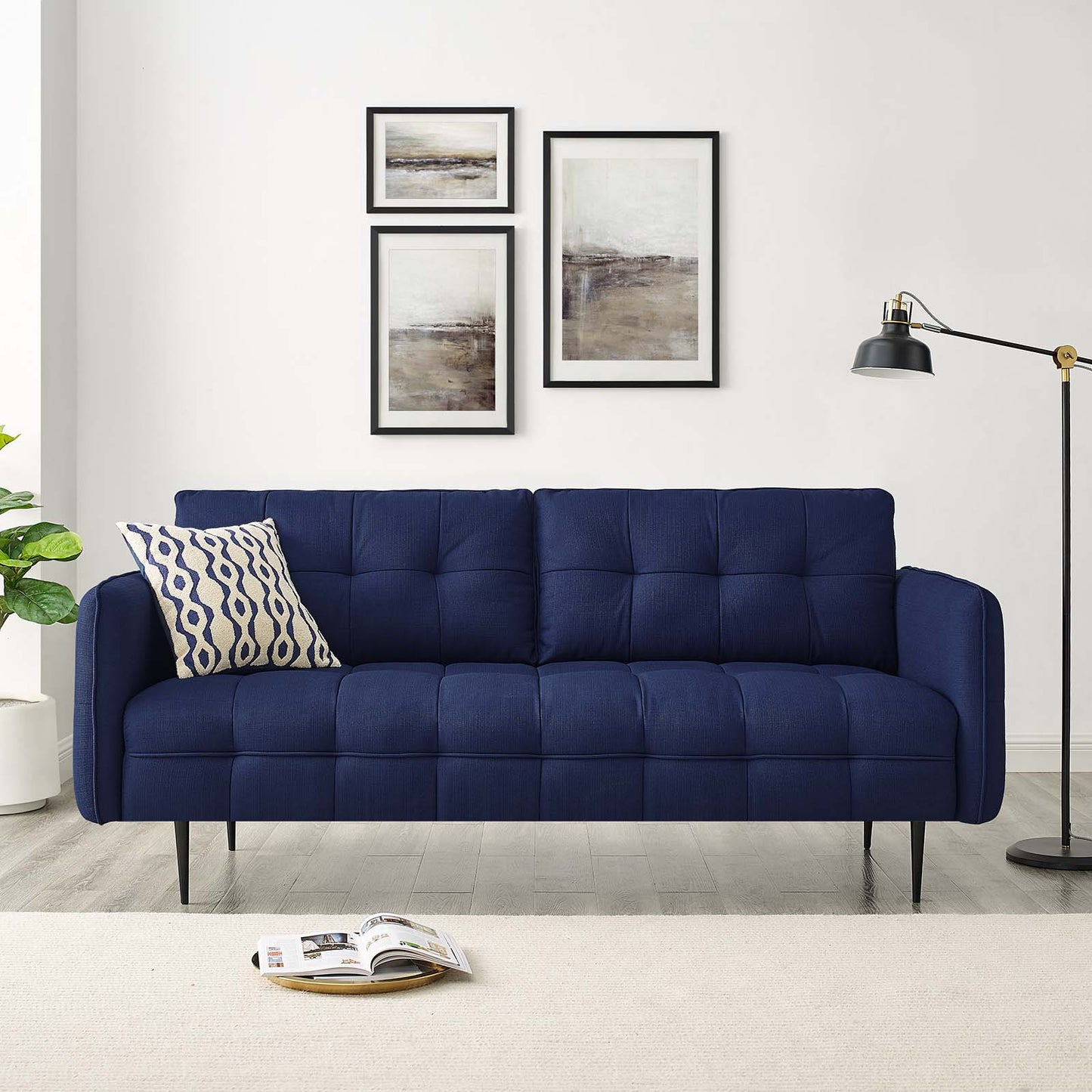 Cameron Tufted Fabric Sofa, Fabric, Dark Blue, 20082