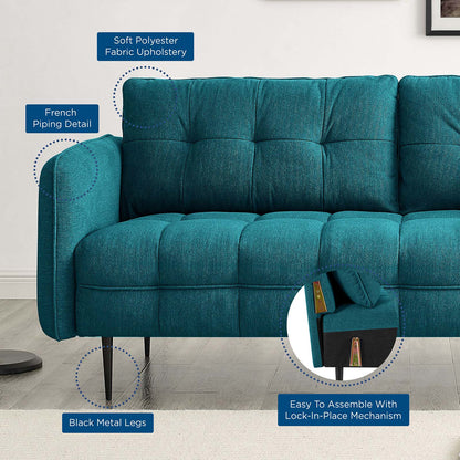 Cameron Tufted Fabric Sofa, Fabric, Teal Blue, 20083