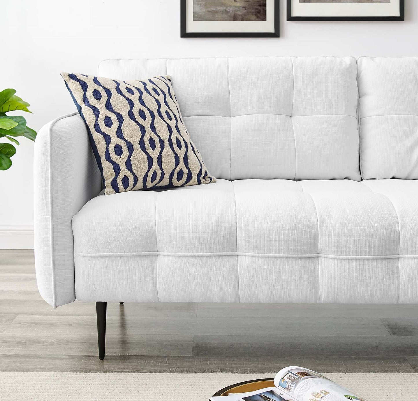 Cameron Tufted Fabric Sofa, Fabric, White, 20084