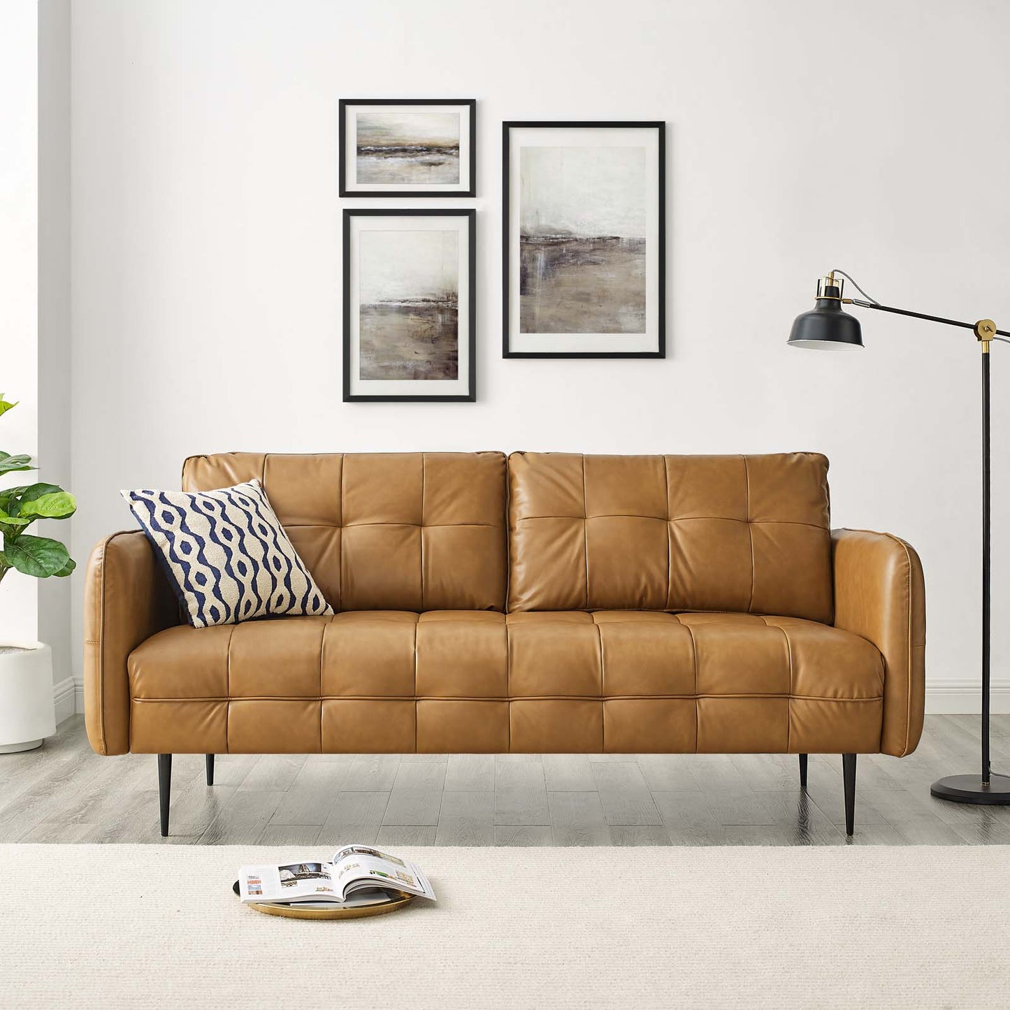 Cameron Tufted Vegan Leather Sofa, Faux Vegan Leather, Tan, 20085