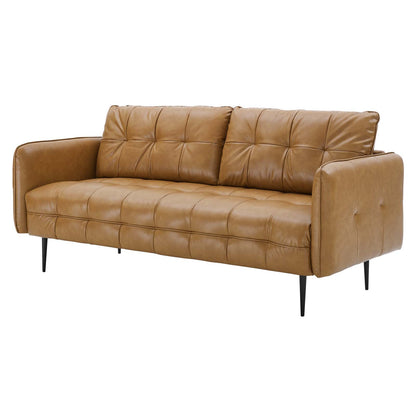 Cameron Tufted Vegan Leather Sofa, Faux Vegan Leather, Tan, 20085