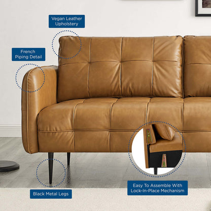 Cameron Tufted Vegan Leather Sofa, Faux Vegan Leather, Tan, 20085