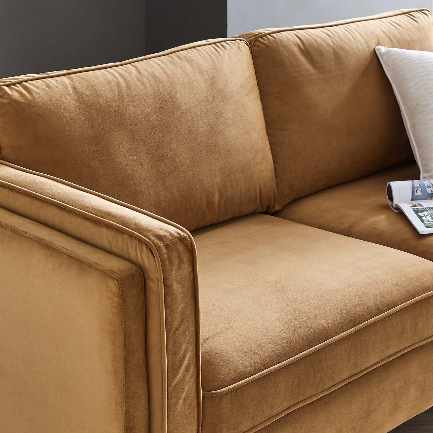 Kaiya Performance Velvet Sofa, Velvet, Brown, 20087