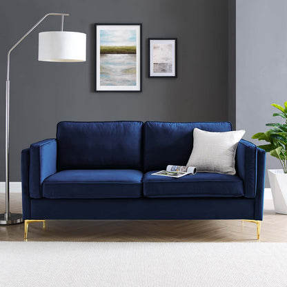 Kaiya Performance Velvet Sofa, Velvet, Dark Blue, 20088