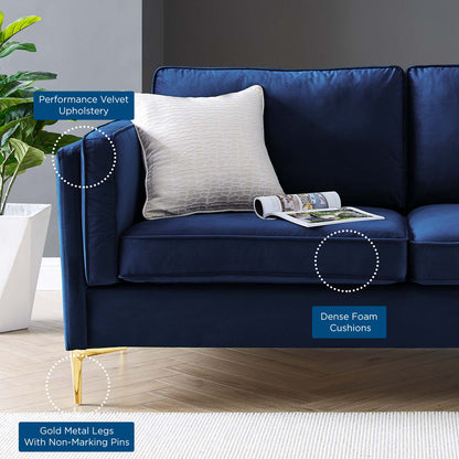 Kaiya Performance Velvet Sofa, Velvet, Dark Blue, 20088