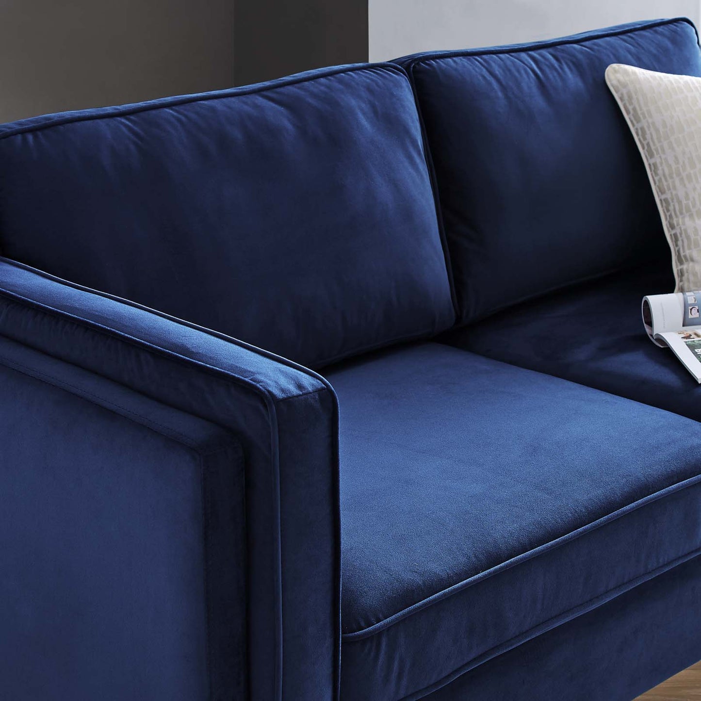 Kaiya Performance Velvet Sofa, Velvet, Dark Blue, 20088