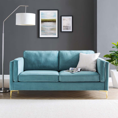 Kaiya Performance Velvet Sofa, Velvet, Blue, 20089