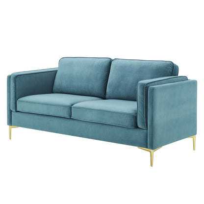 Kaiya Performance Velvet Sofa, Velvet, Blue, 20089