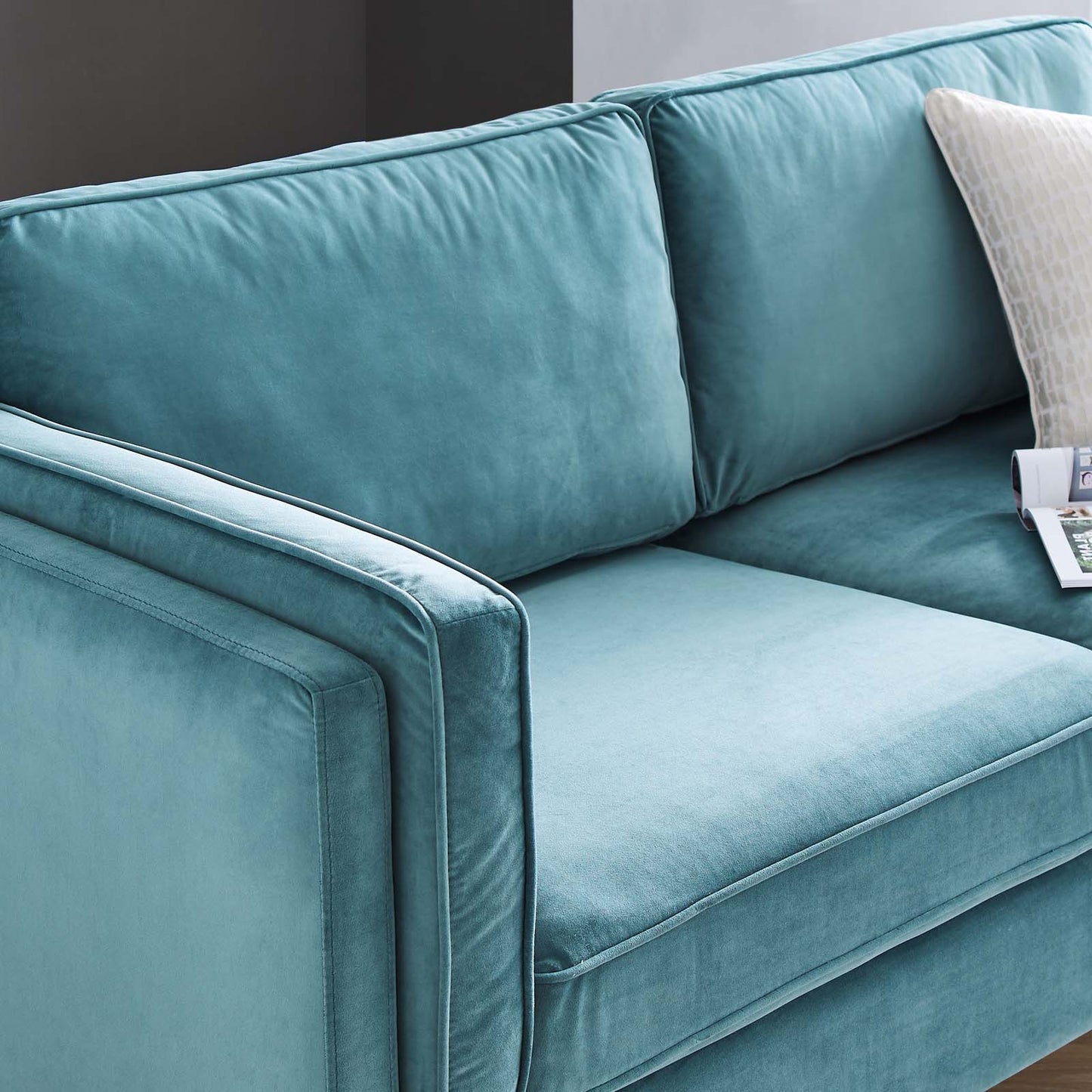 Kaiya Performance Velvet Sofa, Velvet, Blue, 20089