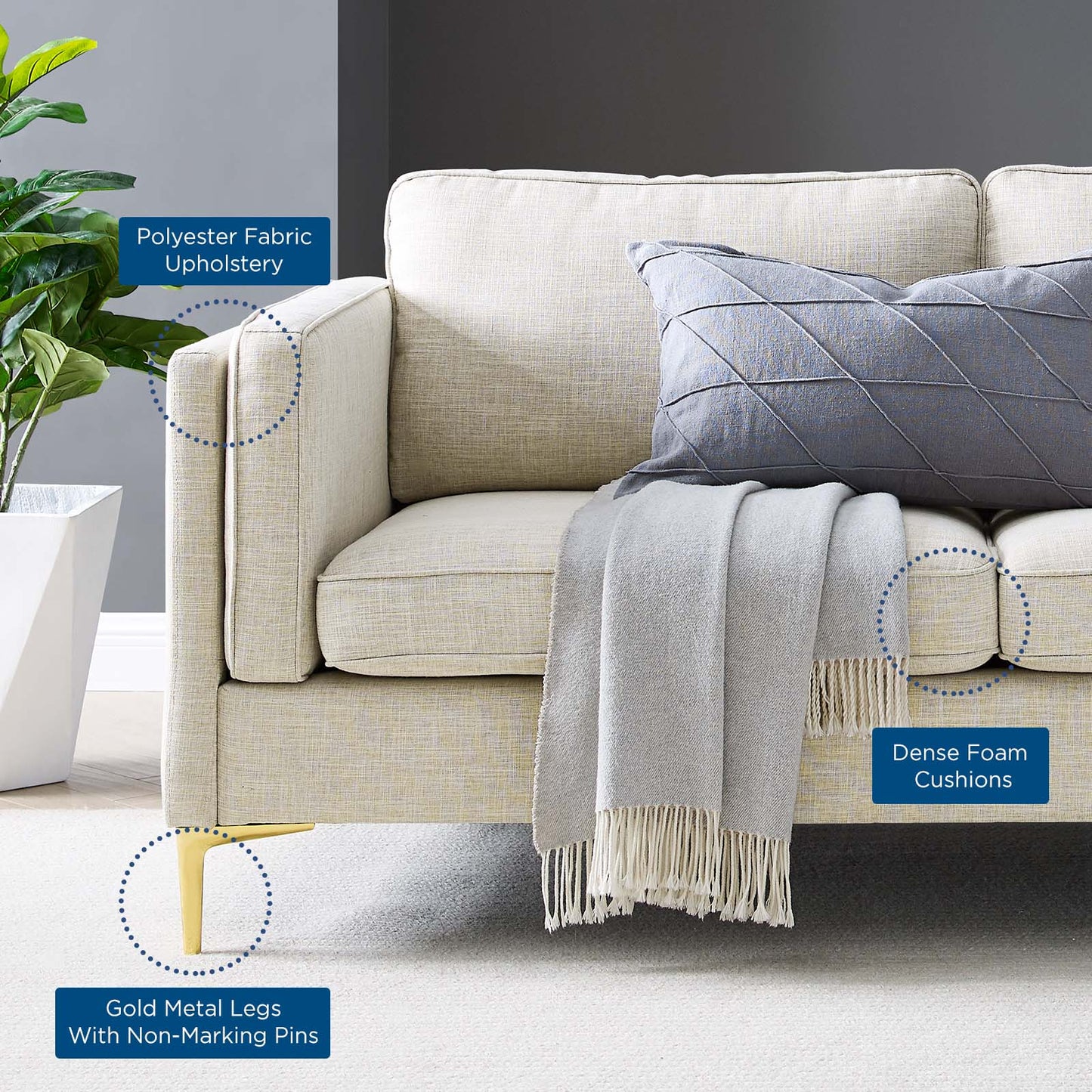 Kaiya Fabric Sofa, Fabric, Beige, 20090
