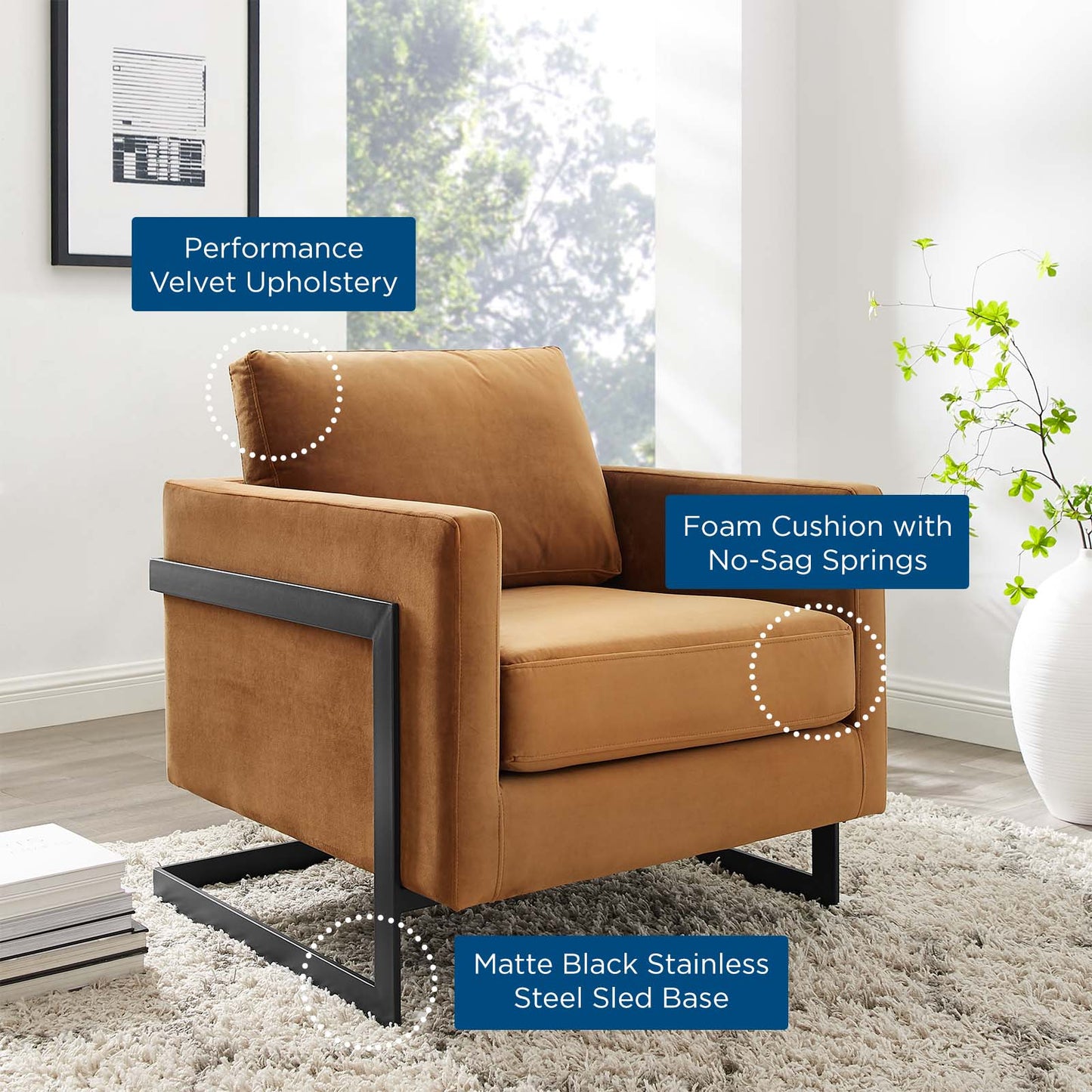 Posse Performance Velvet Accent Chair, Velvet, Metal Steel, Black Brwon, 20096