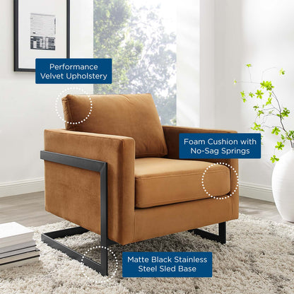 Posse Performance Velvet Accent Chair, Velvet, Metal Steel, Black Brwon, 20096